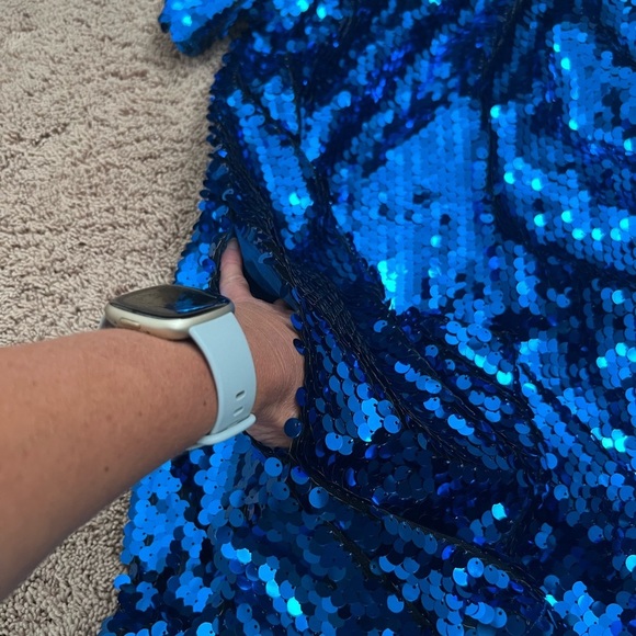 NWT new small Anthropologie Maeve Emmy short sleeve swing dress blue sequin - Picture 10 of 17